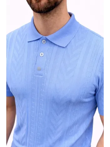 Erkek Yazlık Triko Tişört Kısa Kol Polo Yaka Düğmeli T-shirt - Bebek Mavisi