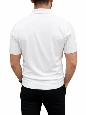 Erkek Yazlık Triko Tişört Kısa Kol Polo Yaka Düğmeli T-shirt - Beyaz Erkek Yazlık Triko Tişört Kısa Kol Polo Yaka Düğmeli T-shirt - Beyaz