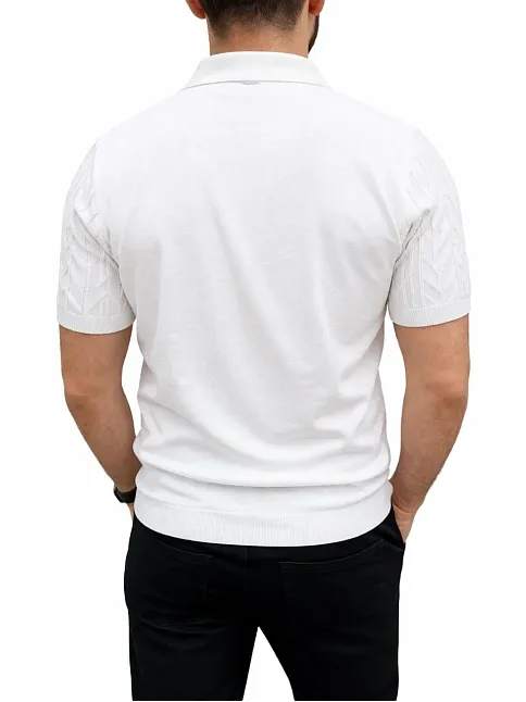 Erkek Yazlık Triko Tişört Kısa Kol Polo Yaka Düğmeli T-shirt - Beyaz