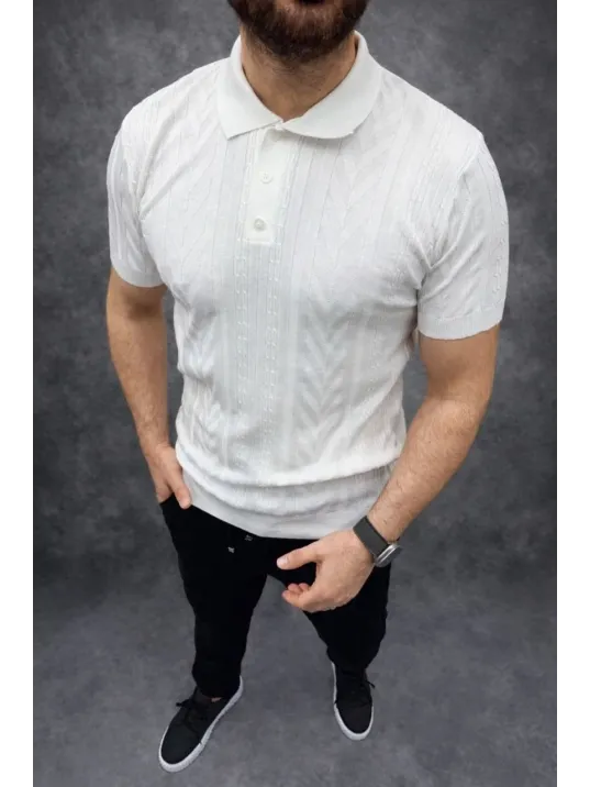 Erkek Yazlık Triko Tişört Kısa Kol Polo Yaka Düğmeli T-shirt - Beyaz Erkek Yazlık Triko Tişört Kısa Kol Polo Yaka Düğmeli T-shirt - Beyaz