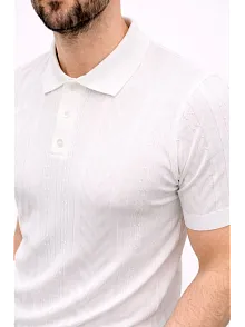 Erkek Yazlık Triko Tişört Kısa Kol Polo Yaka Düğmeli T-shirt - Beyaz