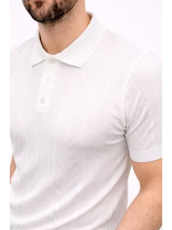 Erkek Yazlık Triko Tişört Kısa Kol Polo Yaka Düğmeli T-shirt - Beyaz