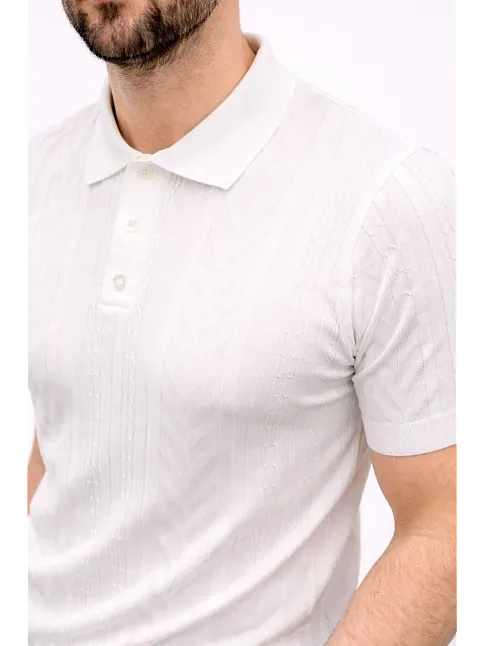 Erkek Yazlık Triko Tişört Kısa Kol Polo Yaka Düğmeli T-shirt - Beyaz