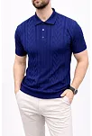 Erkek Yazlık Triko Tişört Kısa Kol Polo Yaka Düğmeli T-shirt - Lacivert