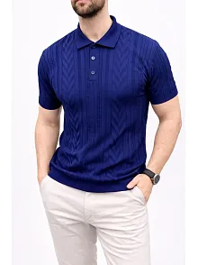 Erkek Yazlık Triko Tişört Kısa Kol Polo Yaka Düğmeli T-shirt - Lacivert