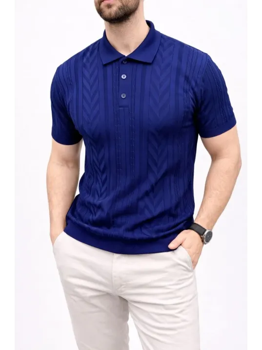 Erkek Yazlık Triko Tişört Kısa Kol Polo Yaka Düğmeli T-shirt - Lacivert Erkek Yazlık Triko Tişört Kısa Kol Polo Yaka Düğmeli T-shirt - Lacivert