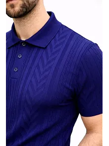 Erkek Yazlık Triko Tişört Kısa Kol Polo Yaka Düğmeli T-shirt - Lacivert