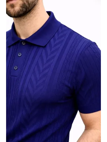 Erkek Yazlık Triko Tişört Kısa Kol Polo Yaka Düğmeli T-shirt - Lacivert