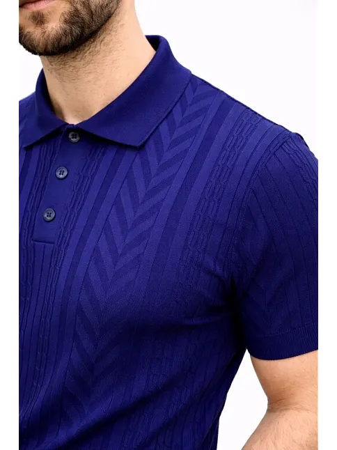 Erkek Yazlık Triko Tişört Kısa Kol Polo Yaka Düğmeli T-shirt - Lacivert