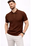 Erkek Yazlık Triko Tişört Kısa Kol Polo Yaka Düğmeli T-shirt - Kahverengi