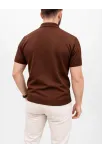 Erkek Yazlık Triko Tişört Kısa Kol Polo Yaka Düğmeli T-shirt - Kahverengi