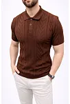 Erkek Yazlık Triko Tişört Kısa Kol Polo Yaka Düğmeli T-shirt - Kahverengi