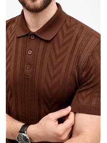 Erkek Yazlık Triko Tişört Kısa Kol Polo Yaka Düğmeli T-shirt - Kahverengi