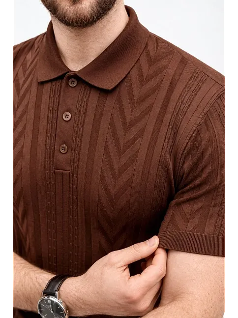 Erkek Yazlık Triko Tişört Kısa Kol Polo Yaka Düğmeli T-shirt - Kahverengi
