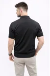 Erkek Yazlık Triko Tişört Kısa Kol Polo Yaka Düğmeli T-shirt - Siyah