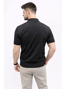 Erkek Yazlık Triko Tişört Kısa Kol Polo Yaka Düğmeli T-shirt - Siyah