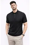 Erkek Yazlık Triko Tişört Kısa Kol Polo Yaka Düğmeli T-shirt - Siyah