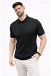 Erkek Yazlık Triko Tişört Kısa Kol Polo Yaka Düğmeli T-shirt - Siyah
