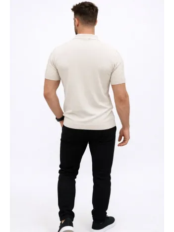 Erkek Yazlık Triko Tişört Kısa Kol Polo Yaka Düğmeli T-shirt - Krem Erkek Yazlık Triko Tişört Kısa Kol Polo Yaka Düğmeli T-shirt - Krem