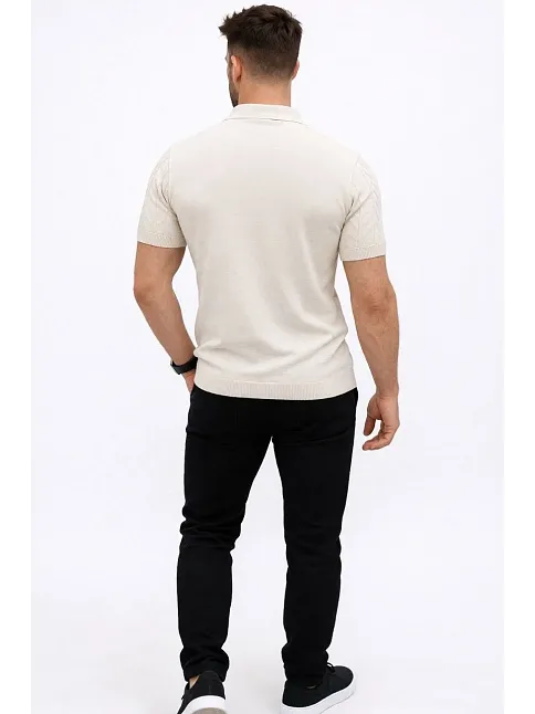 Erkek Yazlık Triko Tişört Kısa Kol Polo Yaka Düğmeli T-shirt - Krem