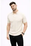 Erkek Yazlık Triko Tişört Kısa Kol Polo Yaka Düğmeli T-shirt - Krem