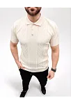 Erkek Yazlık Triko Tişört Kısa Kol Polo Yaka Düğmeli T-shirt - Krem