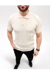 Erkek Yazlık Triko Tişört Kısa Kol Polo Yaka Düğmeli T-shirt - Krem