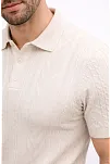 Erkek Yazlık Triko Tişört Kısa Kol Polo Yaka Düğmeli T-shirt - Krem