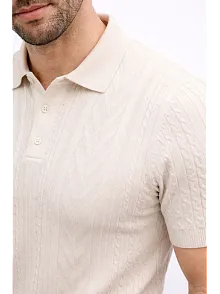 Erkek Yazlık Triko Tişört Kısa Kol Polo Yaka Düğmeli T-shirt - Krem