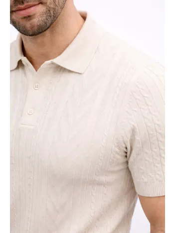Erkek Yazlık Triko Tişört Kısa Kol Polo Yaka Düğmeli T-shirt - Krem