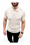 Erkek Yazlık Triko Tişört Kısa Kol Polo Yaka Düğmeli T-shirt - Krem