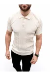 Erkek Yazlık Triko Tişört Kısa Kol Polo Yaka Düğmeli T-shirt - Krem