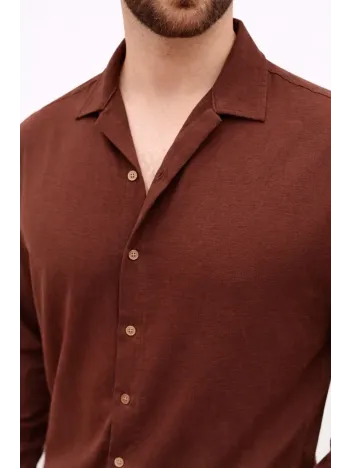 Erkek Aerobin Kumaş Oversize 4 Mevsim Uzun Kollu Rahat Kalıp Gömlek - Kahverengi Erkek Aerobin Kumaş Oversize 4 Mevsim Uzun Kollu Rahat Kalıp Gömlek - Kahverengi