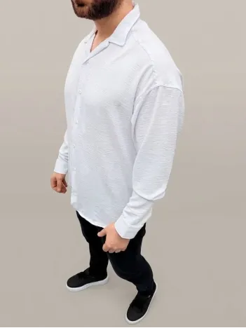 Erkek Aerobin Kumaş Oversize 4 Mevsim Uzun Kollu Rahat Kalıp Gömlek - Beyaz Erkek Aerobin Kumaş Oversize 4 Mevsim Uzun Kollu Rahat Kalıp Gömlek - Beyaz