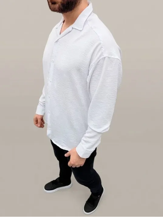 Erkek Aerobin Kumaş Oversize 4 Mevsim Uzun Kollu Rahat Kalıp Gömlek - Beyaz Erkek Aerobin Kumaş Oversize 4 Mevsim Uzun Kollu Rahat Kalıp Gömlek - Beyaz
