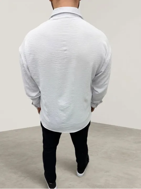 Erkek Aerobin Kumaş Oversize 4 Mevsim Uzun Kollu Rahat Kalıp Gömlek - Beyaz Erkek Aerobin Kumaş Oversize 4 Mevsim Uzun Kollu Rahat Kalıp Gömlek - Beyaz