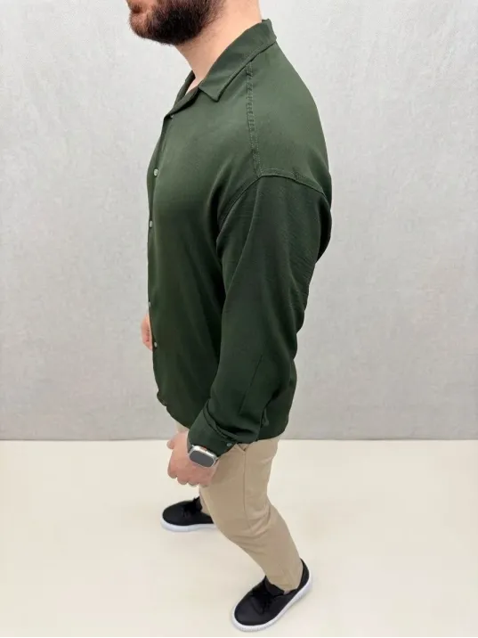 Erkek Aerobin Kumaş Oversize 4 Mevsim Uzun Kollu Rahat Kalıp Gömlek - Haki Erkek Aerobin Kumaş Oversize 4 Mevsim Uzun Kollu Rahat Kalıp Gömlek - Haki