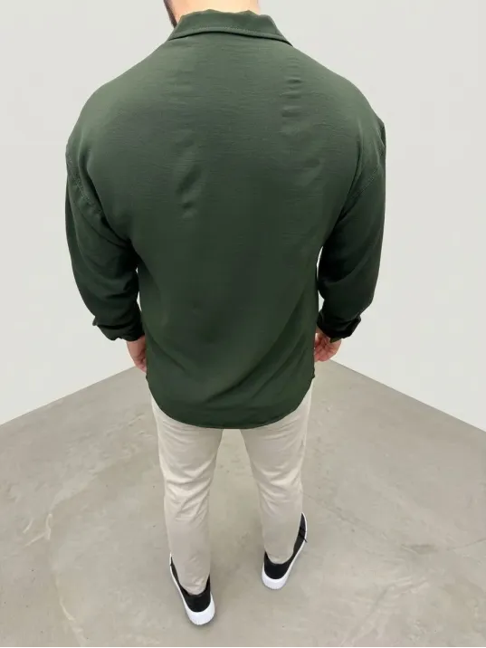 Erkek Aerobin Kumaş Oversize 4 Mevsim Uzun Kollu Rahat Kalıp Gömlek - Haki Erkek Aerobin Kumaş Oversize 4 Mevsim Uzun Kollu Rahat Kalıp Gömlek - Haki