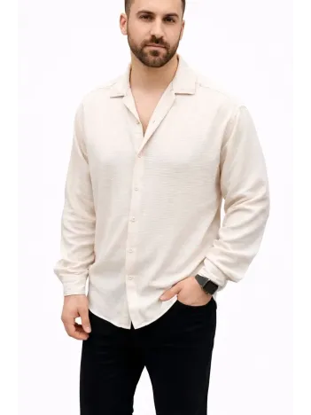 Erkek Aerobin Kumaş Oversize 4 Mevsim Uzun Kollu Rahat Kalıp Gömlek - Bej Erkek Aerobin Kumaş Oversize 4 Mevsim Uzun Kollu Rahat Kalıp Gömlek - Bej