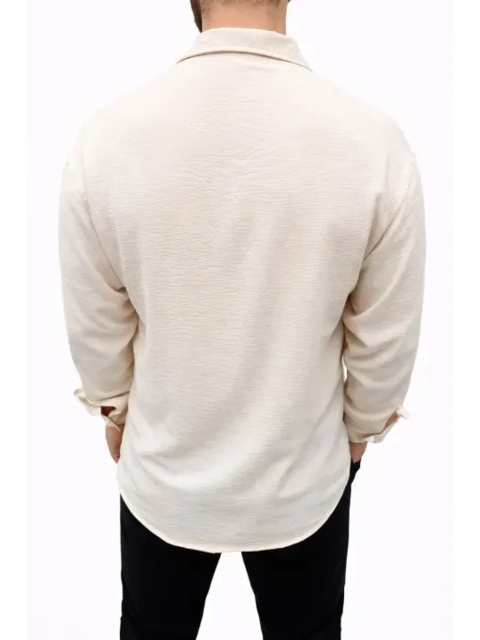 Erkek Aerobin Kumaş Oversize 4 Mevsim Uzun Kollu Rahat Kalıp Gömlek - Bej Erkek Aerobin Kumaş Oversize 4 Mevsim Uzun Kollu Rahat Kalıp Gömlek - Bej