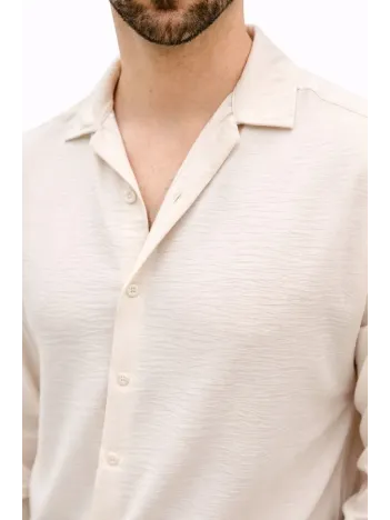 Erkek Aerobin Kumaş Oversize 4 Mevsim Uzun Kollu Rahat Kalıp Gömlek - Bej