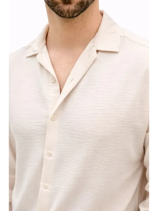 Erkek Aerobin Kumaş Oversize 4 Mevsim Uzun Kollu Rahat Kalıp Gömlek - Bej Erkek Aerobin Kumaş Oversize 4 Mevsim Uzun Kollu Rahat Kalıp Gömlek - Bej