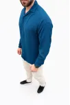 Erkek Aerobin Kumaş Oversize 4 Mevsim Uzun Kollu Rahat Kalıp Gömlek - İndigo
