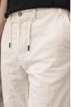 Erkek Keten Cepli Pantolon Lastikli Bel Bağcıklı Önden Fermuarlı - Krem