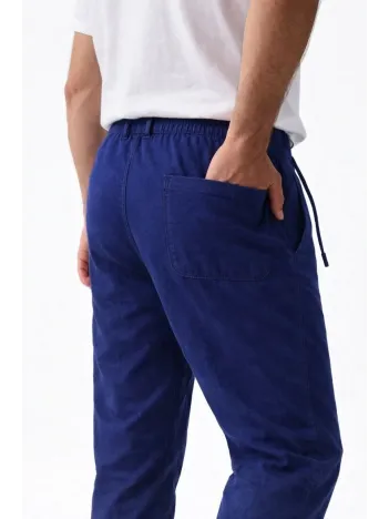 Erkek Keten Cepli Pantolon Lastikli Bel Bağcıklı Önden Fermuarlı - İndigo