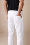 Erkek Keten Cepli Pantolon Lastikli Bel Bağcıklı Önden Fermuarlı - Beyaz