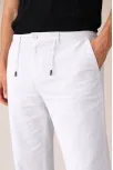 Erkek Keten Cepli Pantolon Lastikli Bel Bağcıklı Önden Fermuarlı - Beyaz