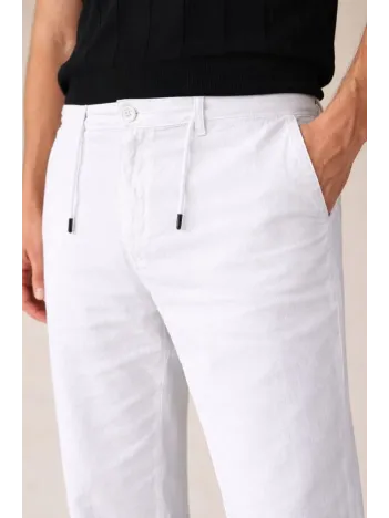 Erkek Keten Cepli Pantolon Lastikli Bel Bağcıklı Önden Fermuarlı - Beyaz