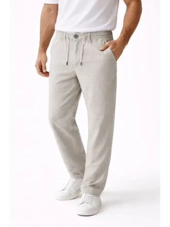 Erkek Keten Cepli Pantolon Lastikli Bel Bağcıklı Önden Fermuarlı - Gri