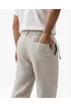 Erkek Keten Cepli Pantolon Lastikli Bel Bağcıklı Önden Fermuarlı - Gri